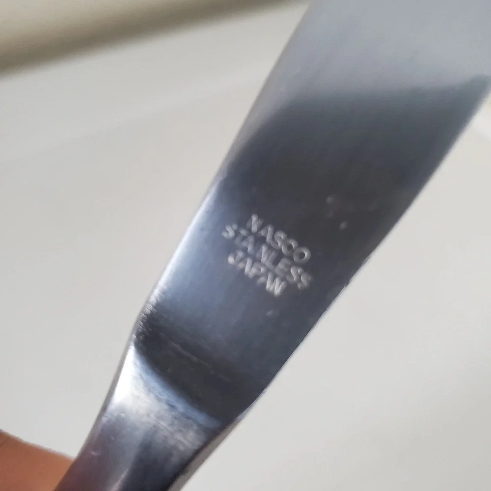 Nasco Stainless Japan Dinner Knife Vintage Floral Rose Blackened Handle Serrated